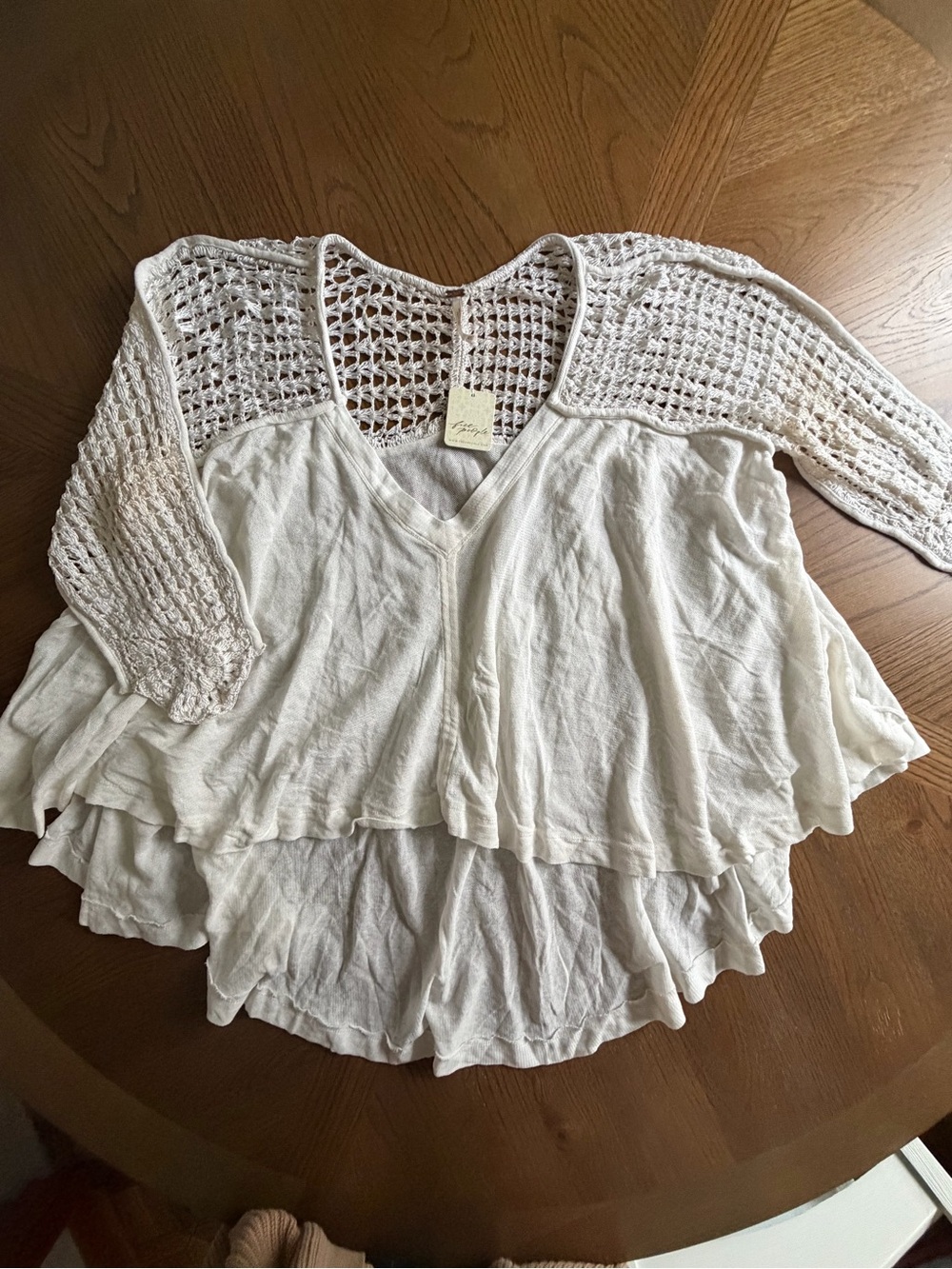 Free People Crochet-Panel V-Neck Womens Top in Cream